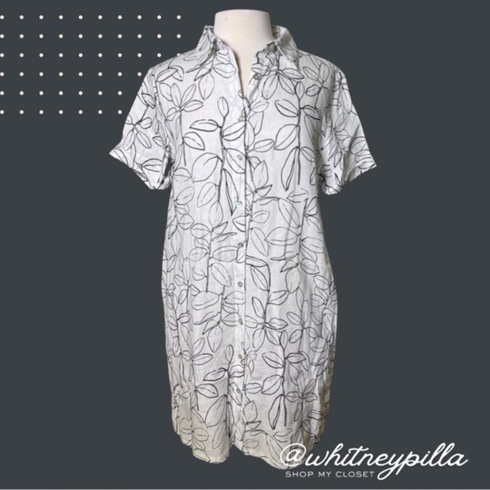 Cynthia Rowley White Button-Front Leaf Print Shirt Dress